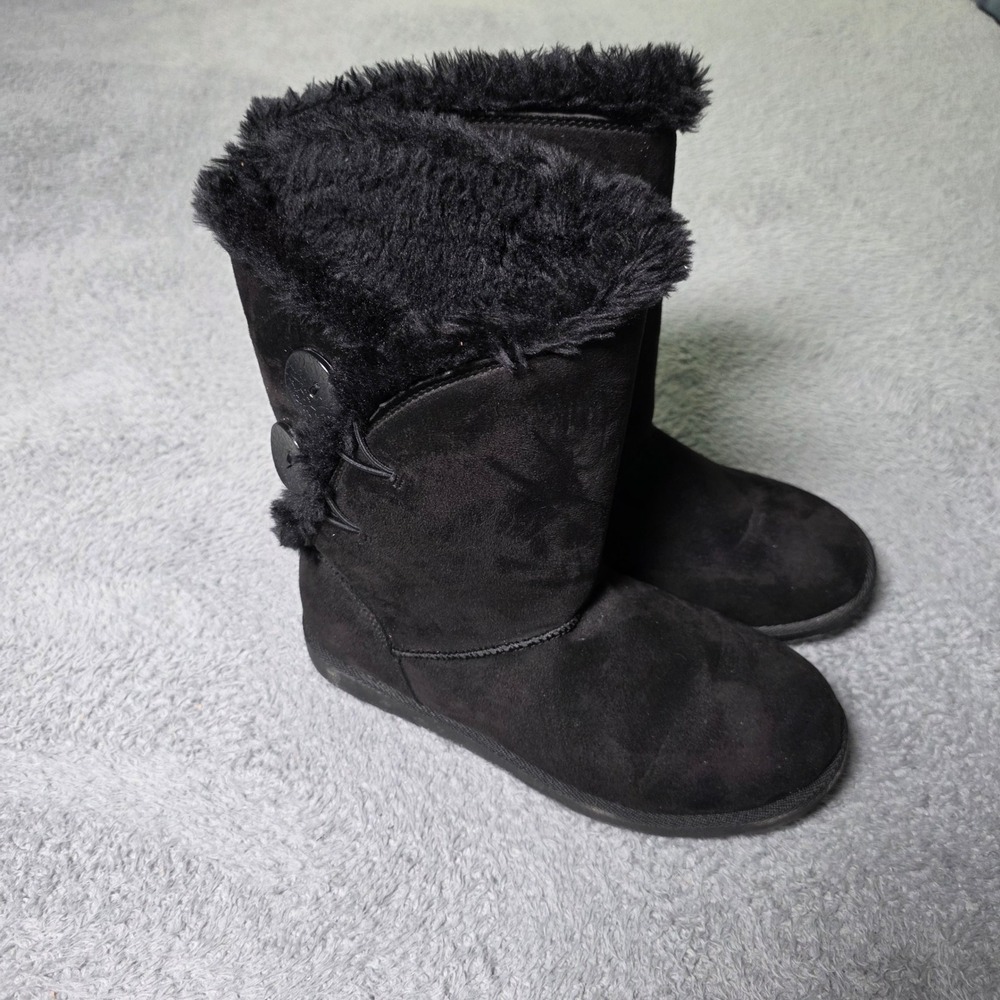 Kohl's Womens 7 Junebug Winter Boots Black Faux Fur Button Detail